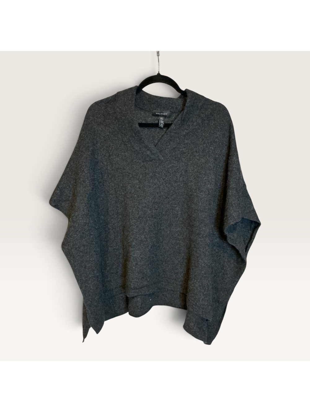 Halogen One Size Dark Gray 100% Cashmere V-Neck Poncho